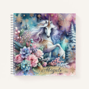 Winter Unicorn Magical Scene 4 - Personalise Notebook