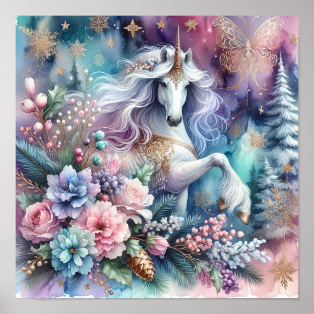 Winter Unicorn Magical Scene 4 Poster (Front)