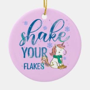 Winter Unicorn Shake Your Flakes Fun & Festive Ceramic Ornament