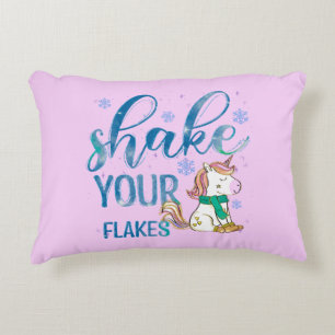 Winter Unicorn Shake Your Flakes Fun & Festive Decorative Cushion