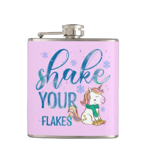 Winter Unicorn Shake Your Flakes Fun & Festive Hip Flask