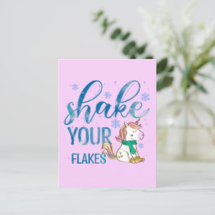 Winter Unicorn Shake Your Flakes Fun & Festive Postcard