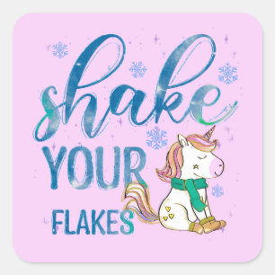 Winter Unicorn Shake Your Flakes Fun & Festive Square Sticker