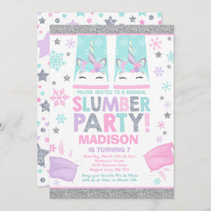 Winter Unicorn Slumber Party Invitation