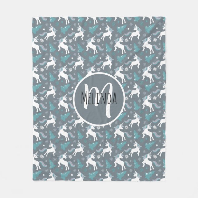 Winter Unicorns Dark Grey Pattern Fleece Blanket (Front)