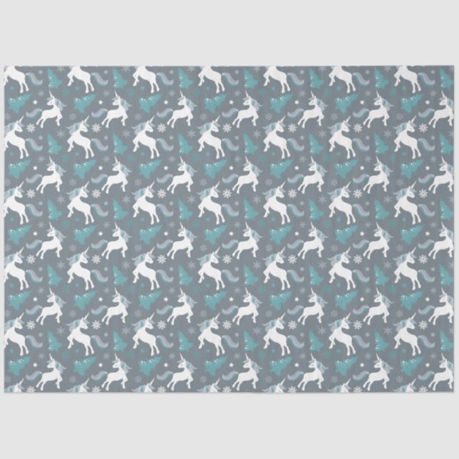 Winter Unicorns Dark Grey Pattern Tissue Paper (Front)