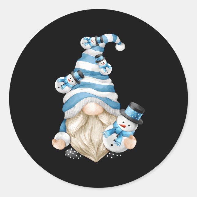 Winter Vacation Family Gnome With Snow Classic Round Sticker (Front)