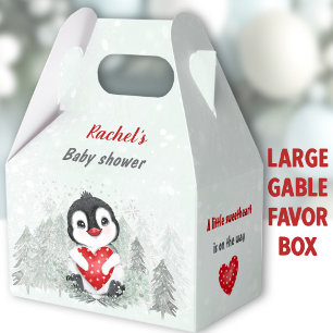 Winter Valentines Penguin Boy Baby Shower Large Favour Box