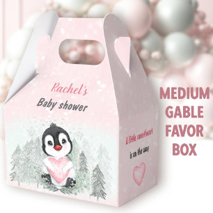 Winter Valentines Penguin Girl Baby Shower Medium Favour Box