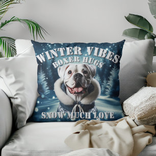 Winter Vibes Boxer Hugs Snow Much Love Cushion