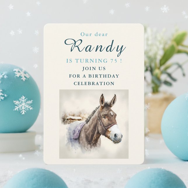 Winter vibes Donkey - Birthday Invitation Card (Creator Uploaded)
