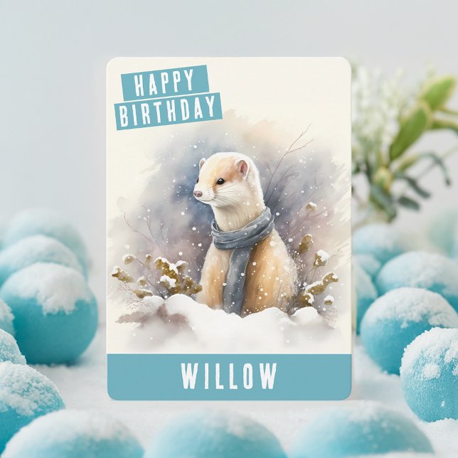 Winter vibes Ermine Birthday Card (Creator Uploaded)