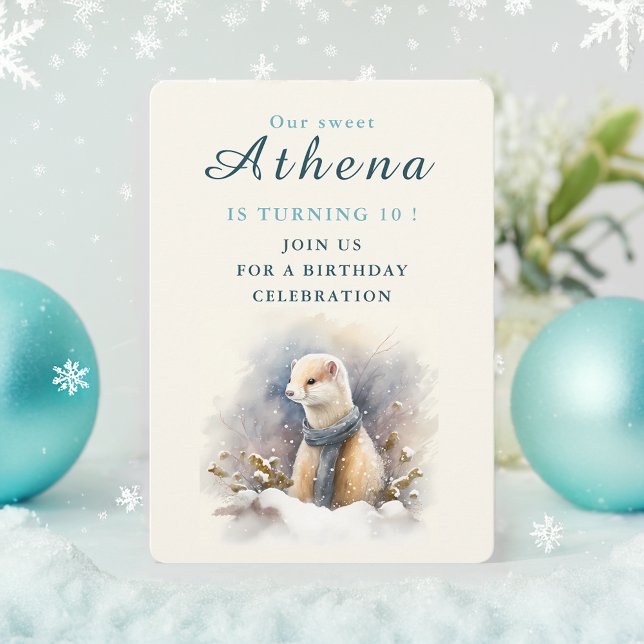 Winter vibes Ermine - Birthday Invitation Card (Creator Uploaded)