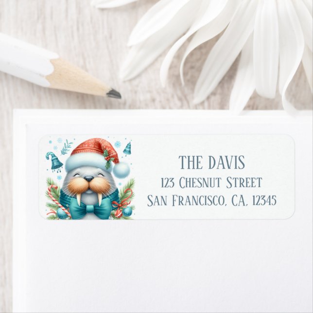 Winter Vibes Festive Walrus - Return address  Label (Insitu)