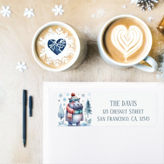 Winter Vibes Hippopotamus - Return address  Label (Creator Uploaded)