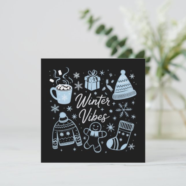 Winter Vibes Holiday Xmas Season Snowflakes Invitation (Standing Front)