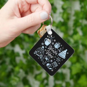 Winter Vibes Holiday Xmas Season Snowflakes Key Ring