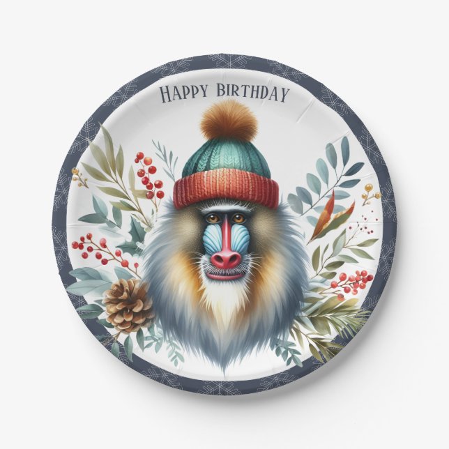Winter Vibes Mandrill - Birthday Paper Plate (Front)