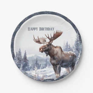 Winter Vibes Moose - Birthday Paper Plate