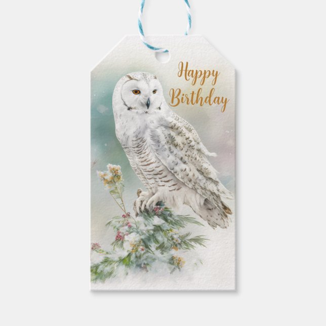 Winter vibes Owl -  Birthday  Gift Tags (Front)