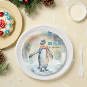 Winter vibes Penguin - Birthday Party - Paper Plate