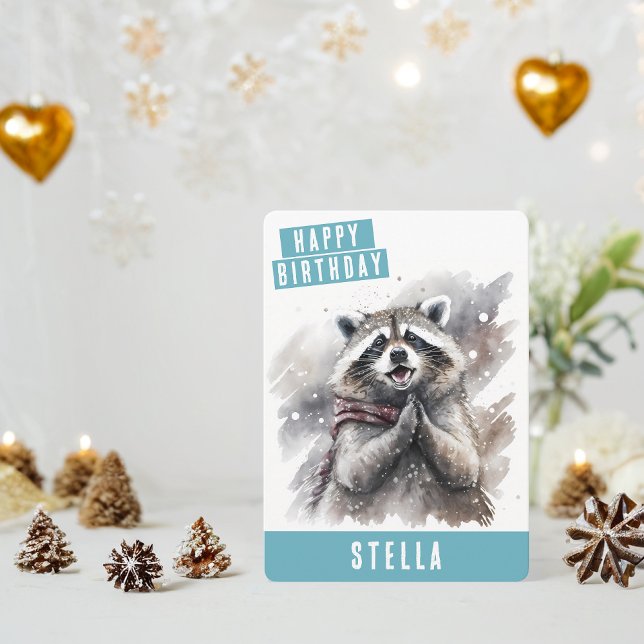 Winter vibes Racoon Birthday Card (Creator Uploaded)