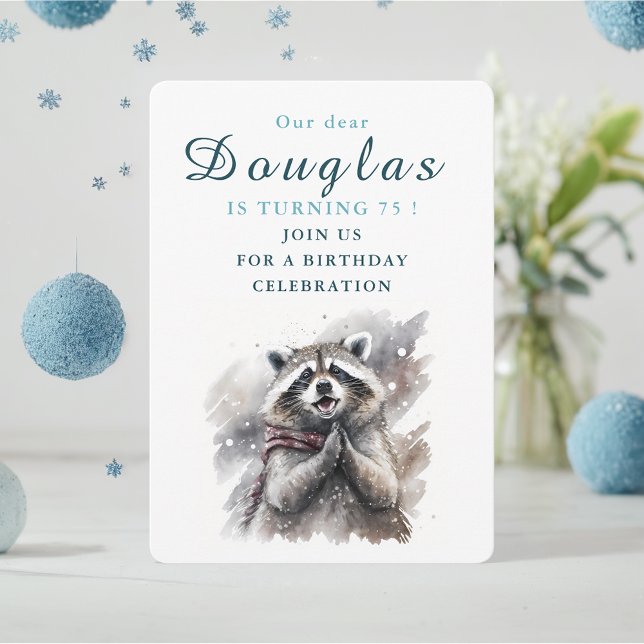 Winter vibes Racoon - Birthday Invitation Card (Creator Uploaded)