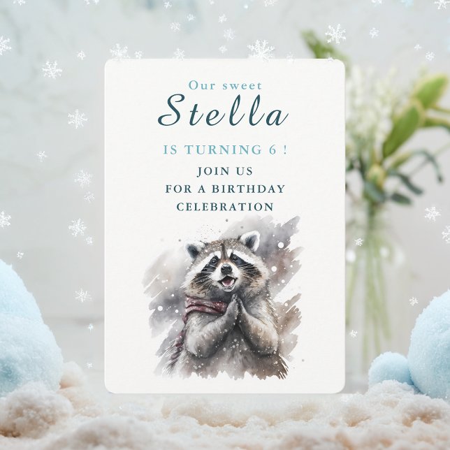 Winter vibes Racoon - Birthday Invitation Card (Creator Uploaded)