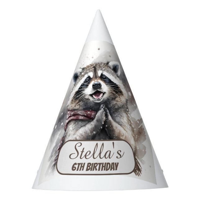Winter Vibes Racoon - Birthday  Party Hat (Front)