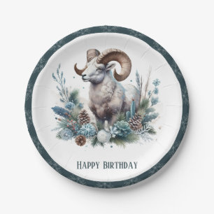 Winter Vibes Rocky Mountain Bighorn Sheep Birthday Paper Plate
