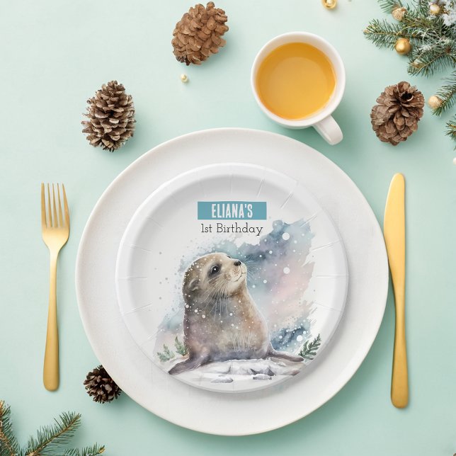 Winter vibes Seal -  Birthday Party - Paper Plate (Creator Uploaded)