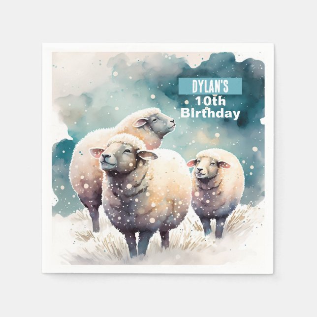 Winter vibes Sheep -  Birthday Party - Napkin (Front)