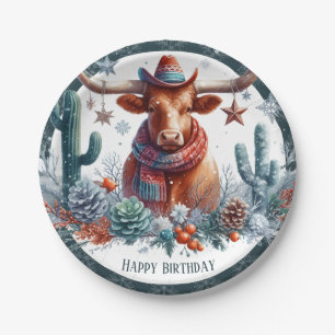 Winter Vibes Texas Longhorn Birthday Paper Plate