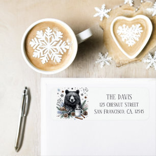 Winter Vibes Watercolor Black Bear Return address  Label