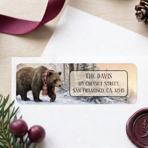 Winter Vibes Watercolor Brown Bear Return address Label