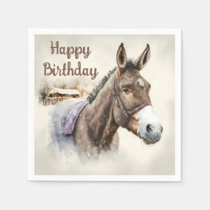 Winter vibes Watercolor Donkey - Birthday Party - Napkin