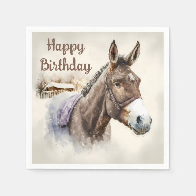 Winter vibes Watercolor Donkey -  Birthday Party - Napkin (Front)