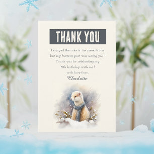 Winter vibes Watercolor Ermine - Birthday Thank You Card