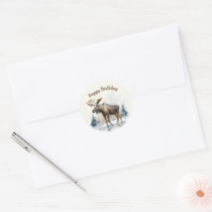 Winter vibes Watercolor Moose -  Birthday Party - Classic Round Sticker