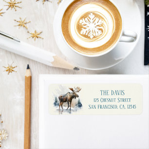 Winter Vibes Watercolor Moose Return address  Label