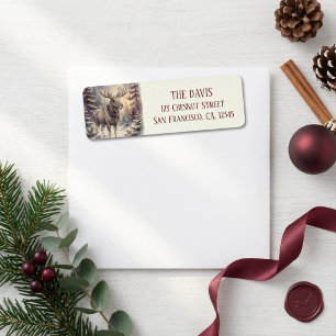 Winter Vibes Watercolor Moose Return address  Label