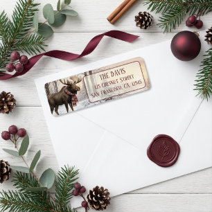 Winter Vibes Watercolor Moose Return address Label