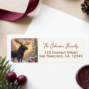 Winter Vibes Watercolor Moose Return address Label