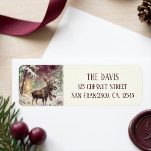 Winter Vibes Watercolor Moose Return address  Label