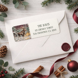 Winter Vibes Watercolor Moose Return address  Label