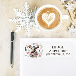 Winter Vibes Watercolor Moose Return address  Label