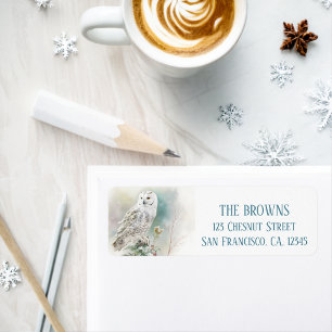 Winter Vibes Watercolor Owl Return address  Label