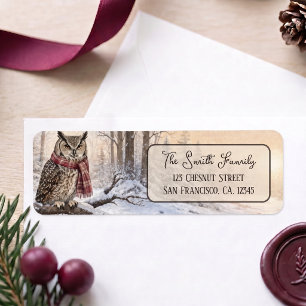 Winter Vibes Watercolor Owl with a Scarf Return Address Label