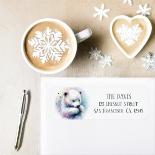 Winter Vibes Watercolor Polar Bear Return address  Return Address Label