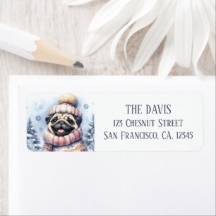 Winter Vibes Watercolor Pug - Return Address  Label